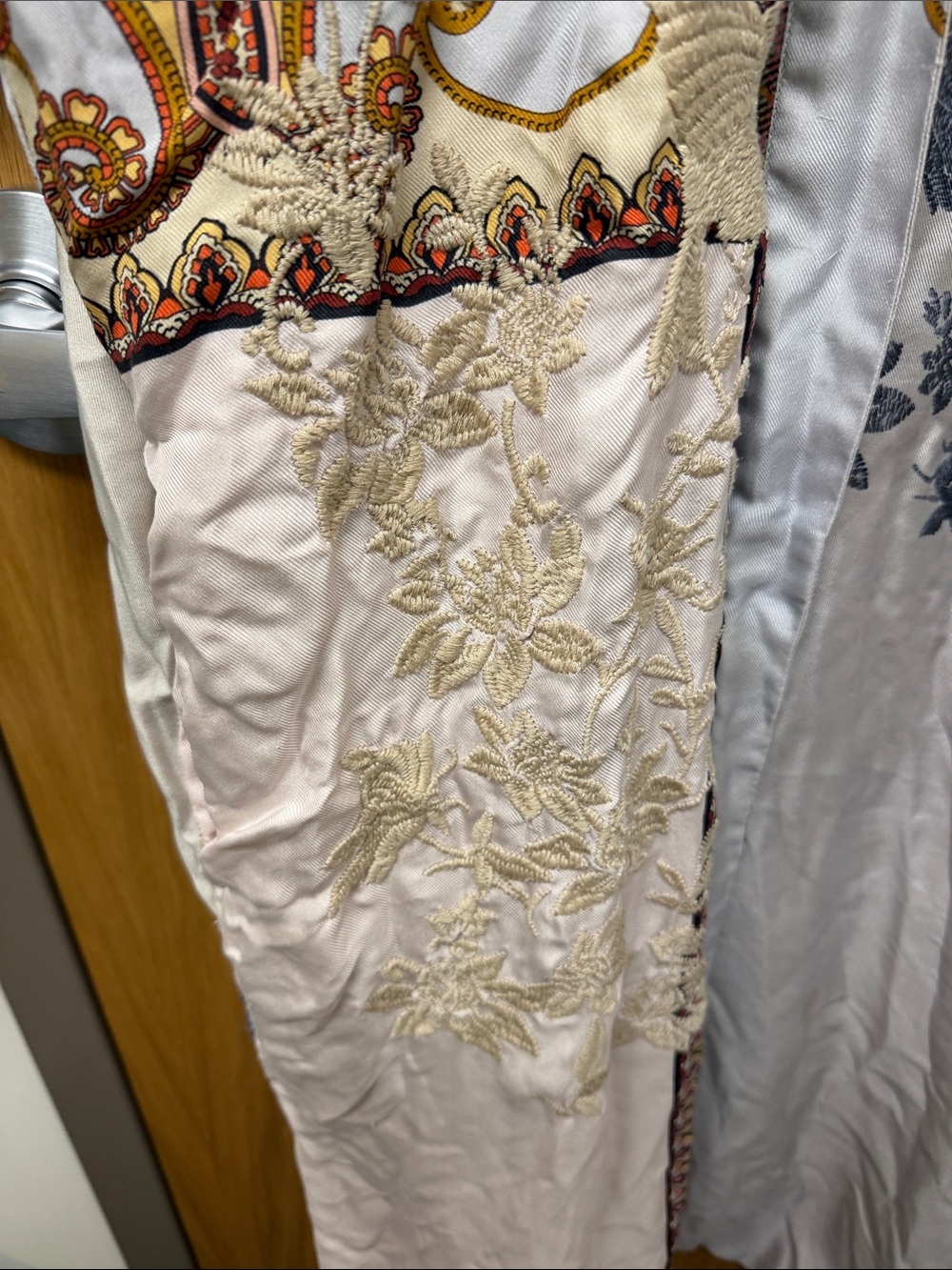 Johnny Was REVERSIBLE Boho Paisley Long Open-Front Coatigan in Cream & Rust - Picture 12 of 17